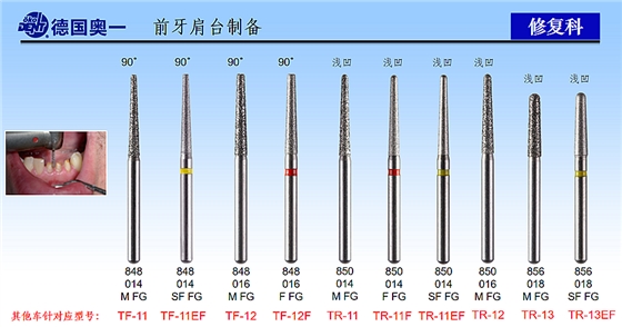 德國(guó)奧一前牙肩臺(tái)制備修復(fù)車針